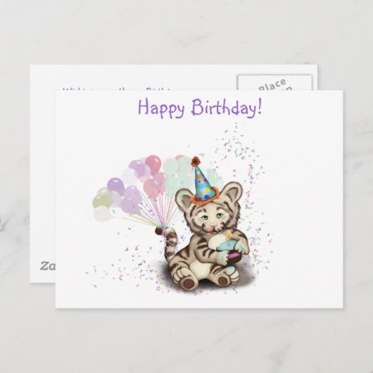 Carte Postale Tigre d'anniversaire (Devant / Derrière)