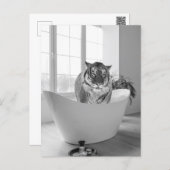 Carte Postale Tigre dans la baignoire Noir Blanc Art de la salle (Devant / Derrière)