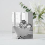 Carte Postale Tigre dans la baignoire Noir Blanc Art de la salle (Debout devant)