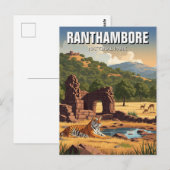 Carte Postale Tigre dans le parc national de Ranthambore Inde Vo (Devant / Derrière)