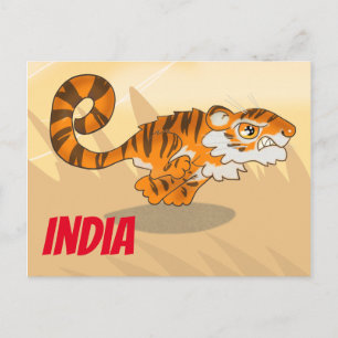 Carte Postale Tigre de dessin animé en Inde