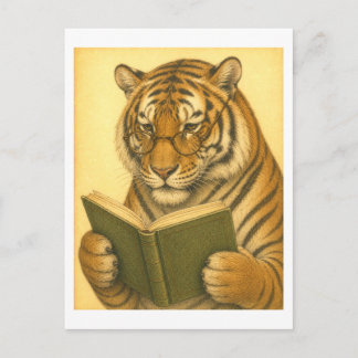 Carte Postale Tigre de style vintage en lecture