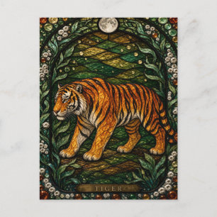 Carte Postale Tigre Dense Jungle Illumina Vitrail