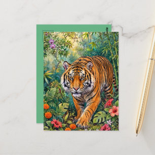 Carte Postale Tigre du Bengale Jungle de bambou vibrant