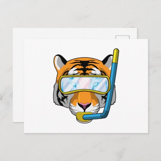Carte Postale Tigre en plongeur avec tuba (Devant / Derrière)