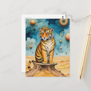 Carte Postale Tigre Mignon et Beau dans une Couronne d'Or