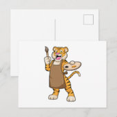 Carte Postale Tigre peignant avec de la peinture et un pinceau (Devant / Derrière)