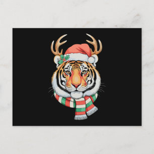 Carte Postale Tigre Renne Noël Chapeau Santa Fêtes de fin d'anné