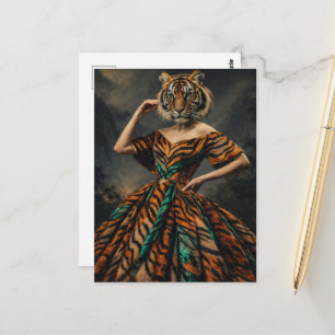 Carte Postale Tigre surréaliste en robe Fantaisie Mode