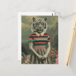 Carte Postale Tigre Surréaliste en Vêtements Humains