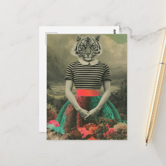 Carte Postale Tigre surréaliste rétro en robe de fantaisie mode