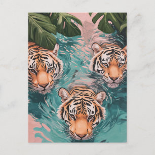 Carte Postale Tigres dans l'aventure aquatique