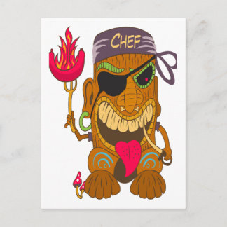 Carte Postale Tiki Chef Bandana avec Saucisse en Feu, Drôle