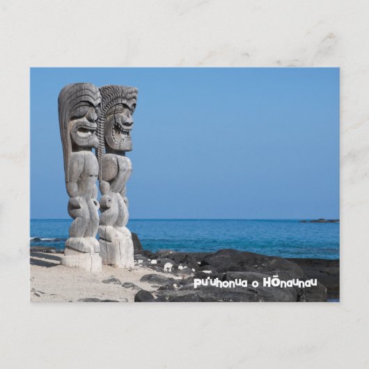 Carte Postale Tiki Greetings, Lieu de Refuge, Big Island Hawaii (Devant)