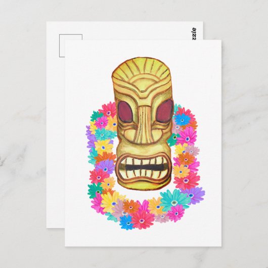 Carte Postale Tiki Head Hawaiian Lei (Devant / Derrière)