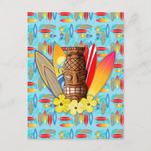 Carte Postale Tiki Mask and Surfboards