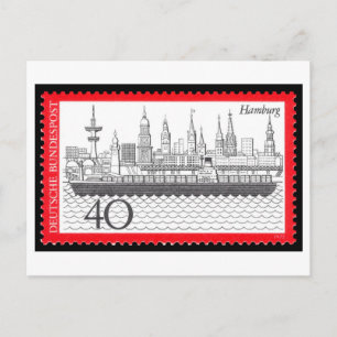 Carte Postale Timbre allemand vintage Hambourg années 1970