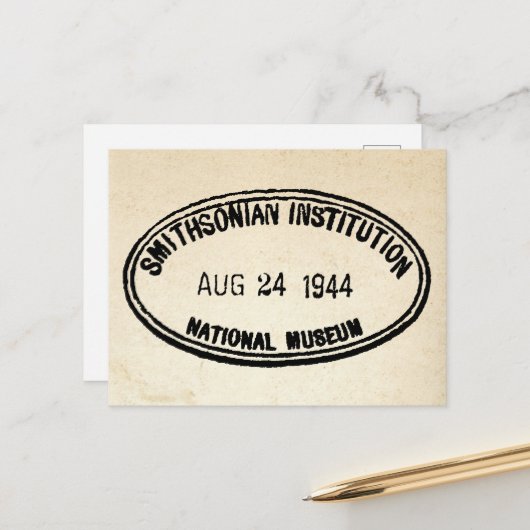 Carte Postale Timbre de bibliothèque Établissement Smithsonian 1 (Devant/Arrière en situation)
