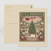 Carte Postale Timbre de Noël Vintage (Devant / Derrière)