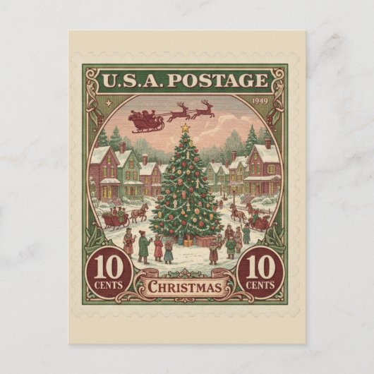 Carte Postale Timbre de Noël Vintage (Devant)