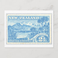 Timbre-poste vintage du lac Wakatipu Nouvelle-Zéla