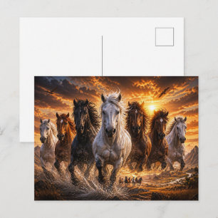 Carte Postale Timbre Sauvage – Art de Chevaux Majestueux en Cour