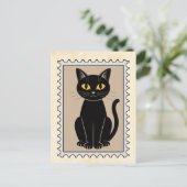 Carte Postale Timbre Vintage Chat Noir (Debout devant)