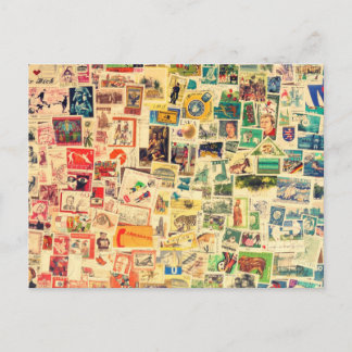 Carte Postale Timbres arc-en-ciel