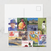 Carte Postale Timbres Mondiaux de Voyage (Collage) (Devant / Derrière)