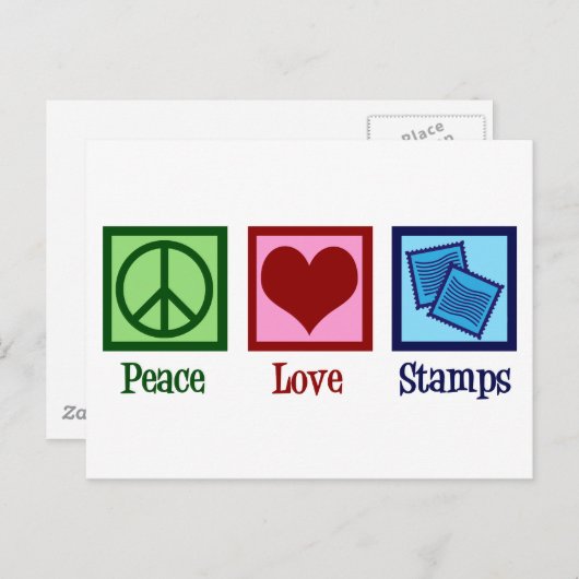 Carte Postale Timbres Peace Love (Devant / Derrière)