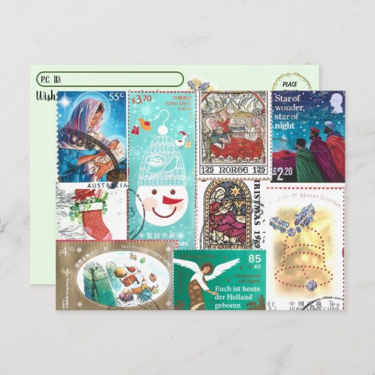Carte Postale Timbres personnalisés en pot de Noël (Devant / Derrière)