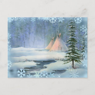 Carte Postale TIPI PAISIBLE & FLAKES DE NEIGE par SHARON SHARPE
