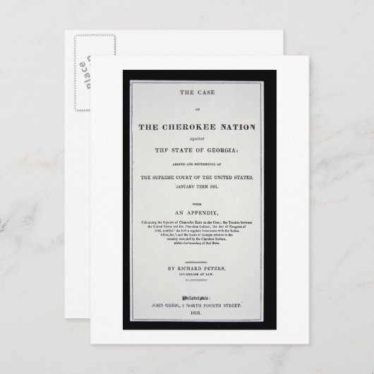 Carte Postale Tirage anti-enlèvement, par Nation Cherokee, en ré (Devant / Derrière)