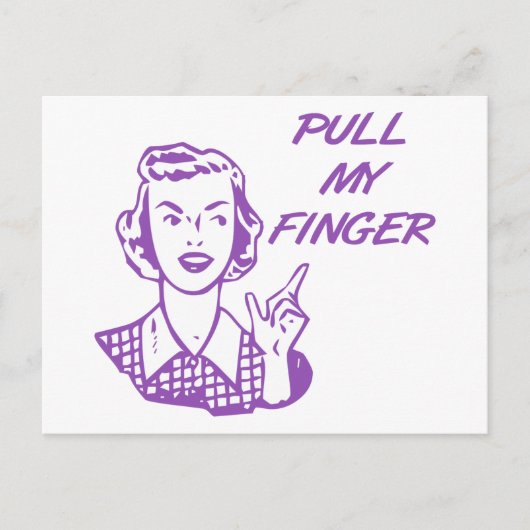 Carte Postale Tirer mon doigt Retro femme de ménage violet (Devant)