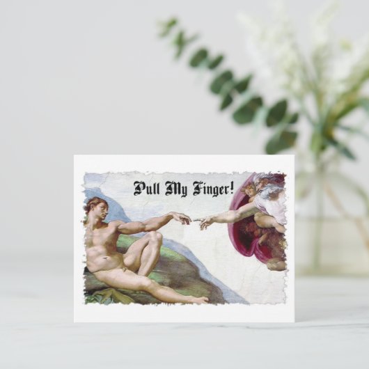 Carte Postale Tirez mon doigt - Humour de départ de la création (Debout devant)