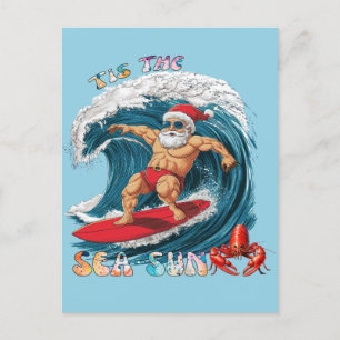 Carte Postale Tis The Sea-Sun - Surf Père Noël
