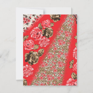 Carte Postale Tissu rouge éclatant avec floral complexe et