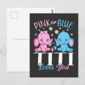 Carte Postale Titi rose ou bleu t'aime bébé éléphant (Devant / Derrière)