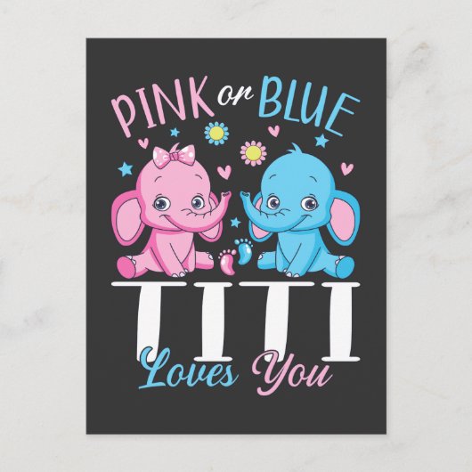 Carte Postale Titi Rose Ou Bleu T'aime Éléphant Bébé (Devant)