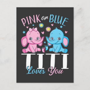 Carte Postale Titi rose ou bleu vous aime bébé éléphant