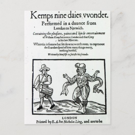 Carte Postale Titlepage à William Kemp (Devant)
