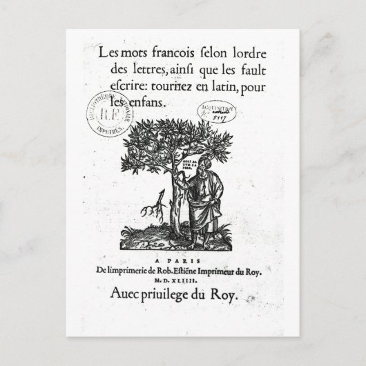 Carte Postale Titre du premier dictionnaire français-latin (Devant)