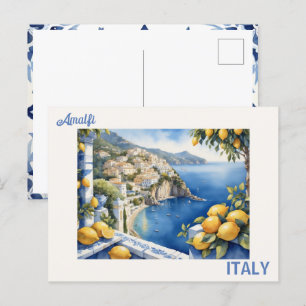 Carte Postale Titres bleus et citrons vue depuis Amalfi Italie