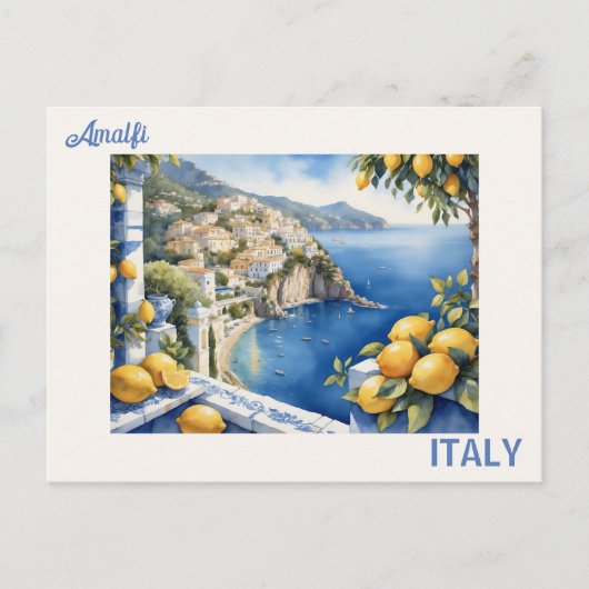 Carte Postale Titres bleus et citrons vue depuis Amalfi Italie (Devant)