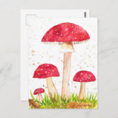 Carte Postale Toadstool Champignons Forêt aquarelle Rouge Nature (Devant / Derrière)