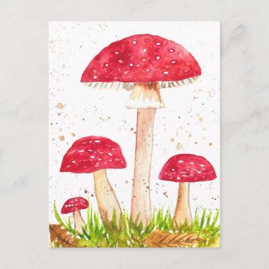 Carte Postale Toadstool Champignons Forêt aquarelle Rouge Nature (Devant)