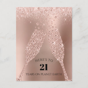 Carte Postale Toast Champagne d'or rose 21e anniversaire