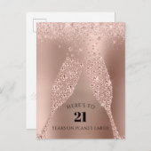 Carte Postale Toast Champagne d'or rose 21e anniversaire (Devant / Derrière)