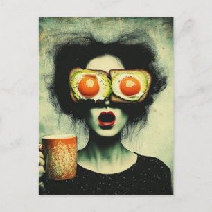 Carte Postale Toast d'avocat surréaliste et femme café 