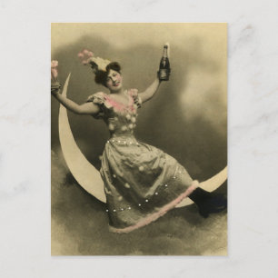 Carte Postale Toast de Champagne sur une lune de croissant